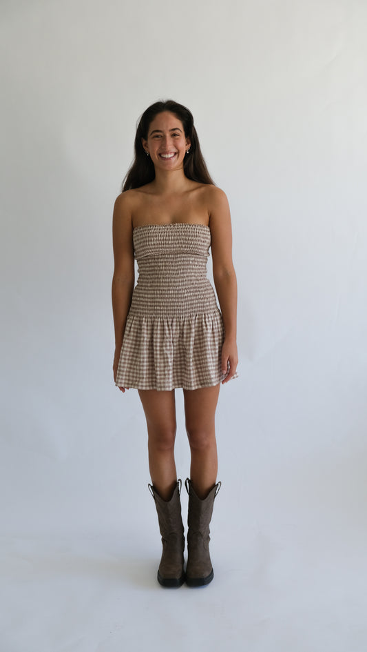 The Stevie dress (Latte gingham)