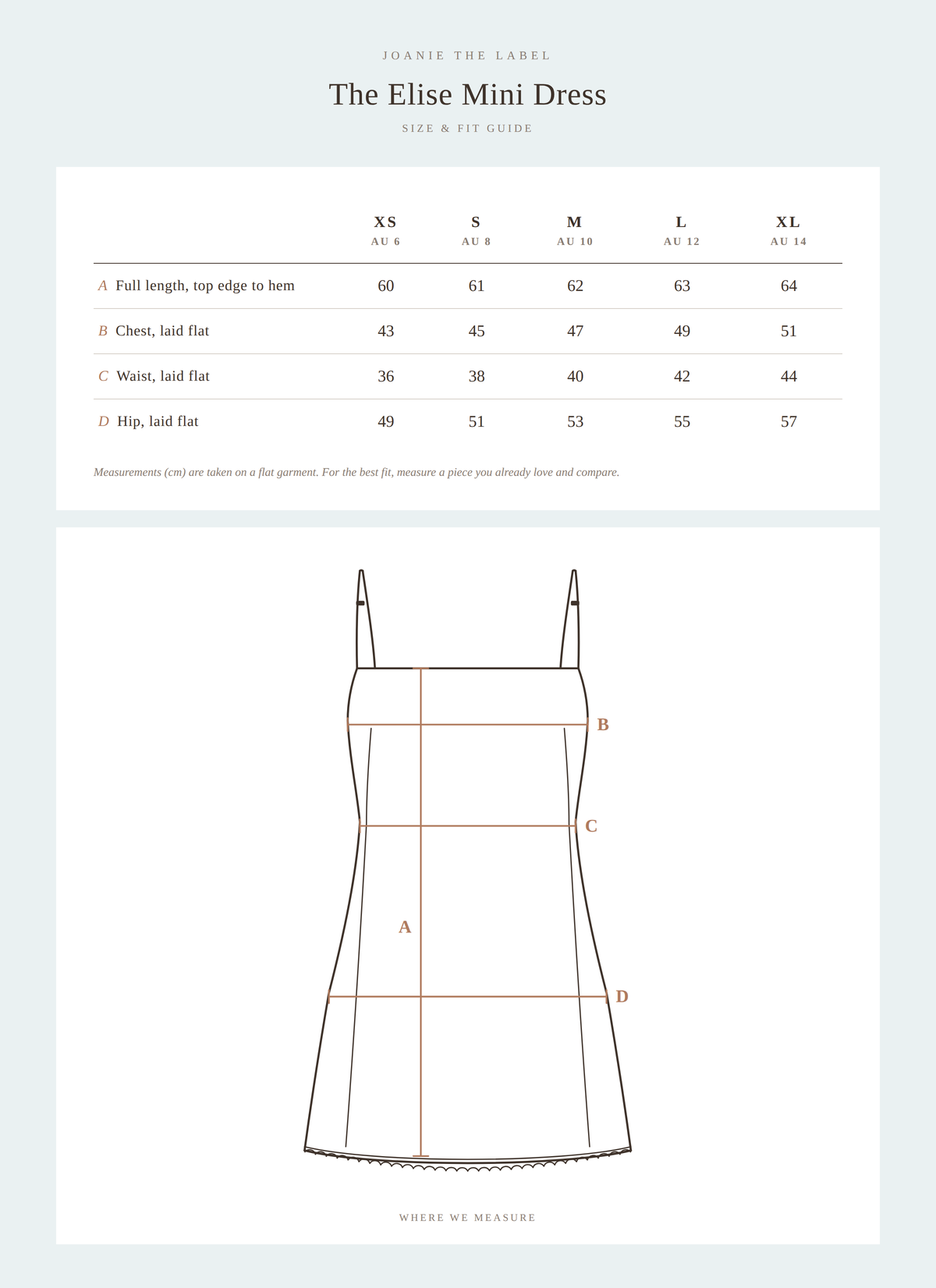 Elise Mini Dress size guide