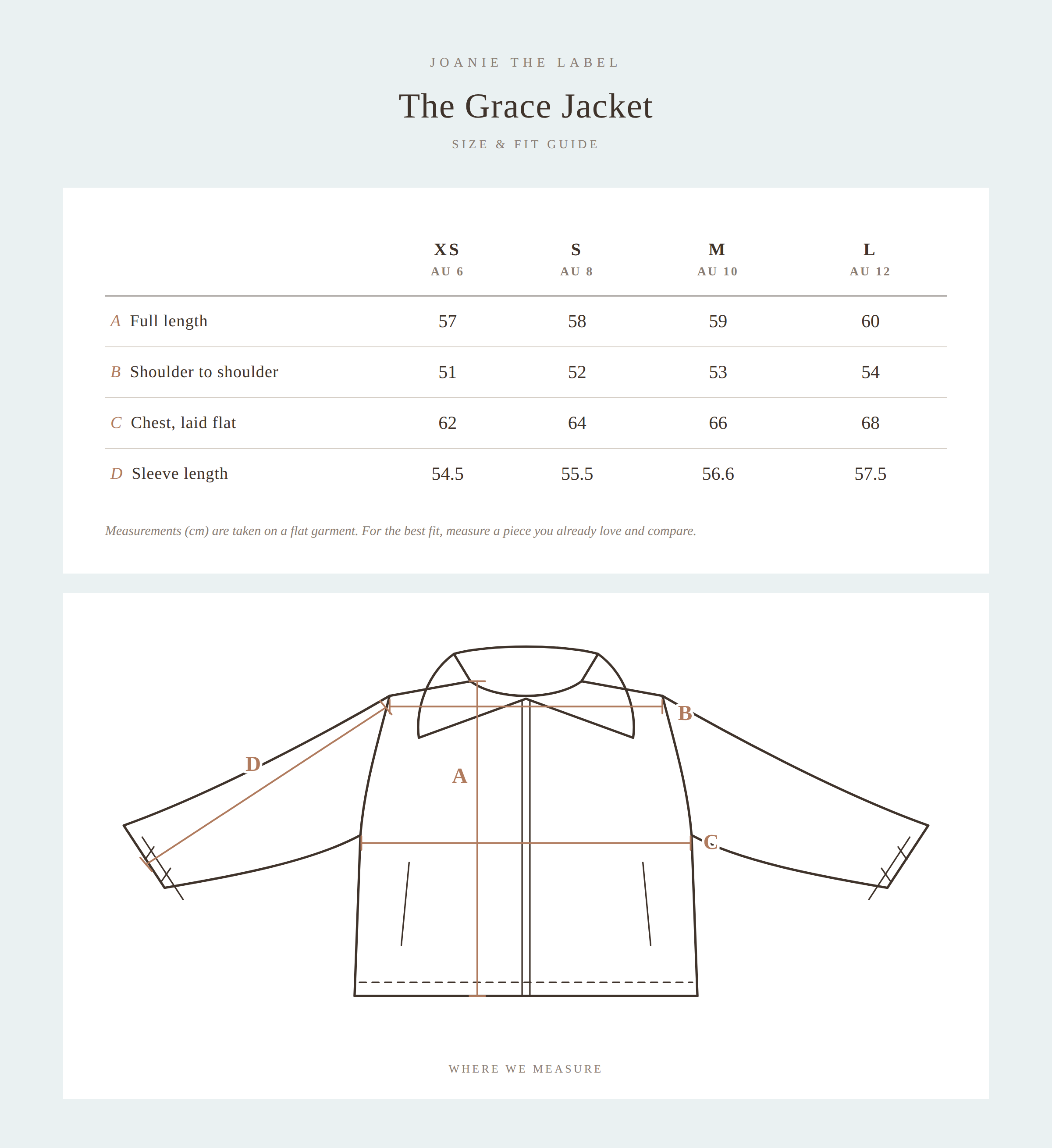 The Grace Jacket size guide