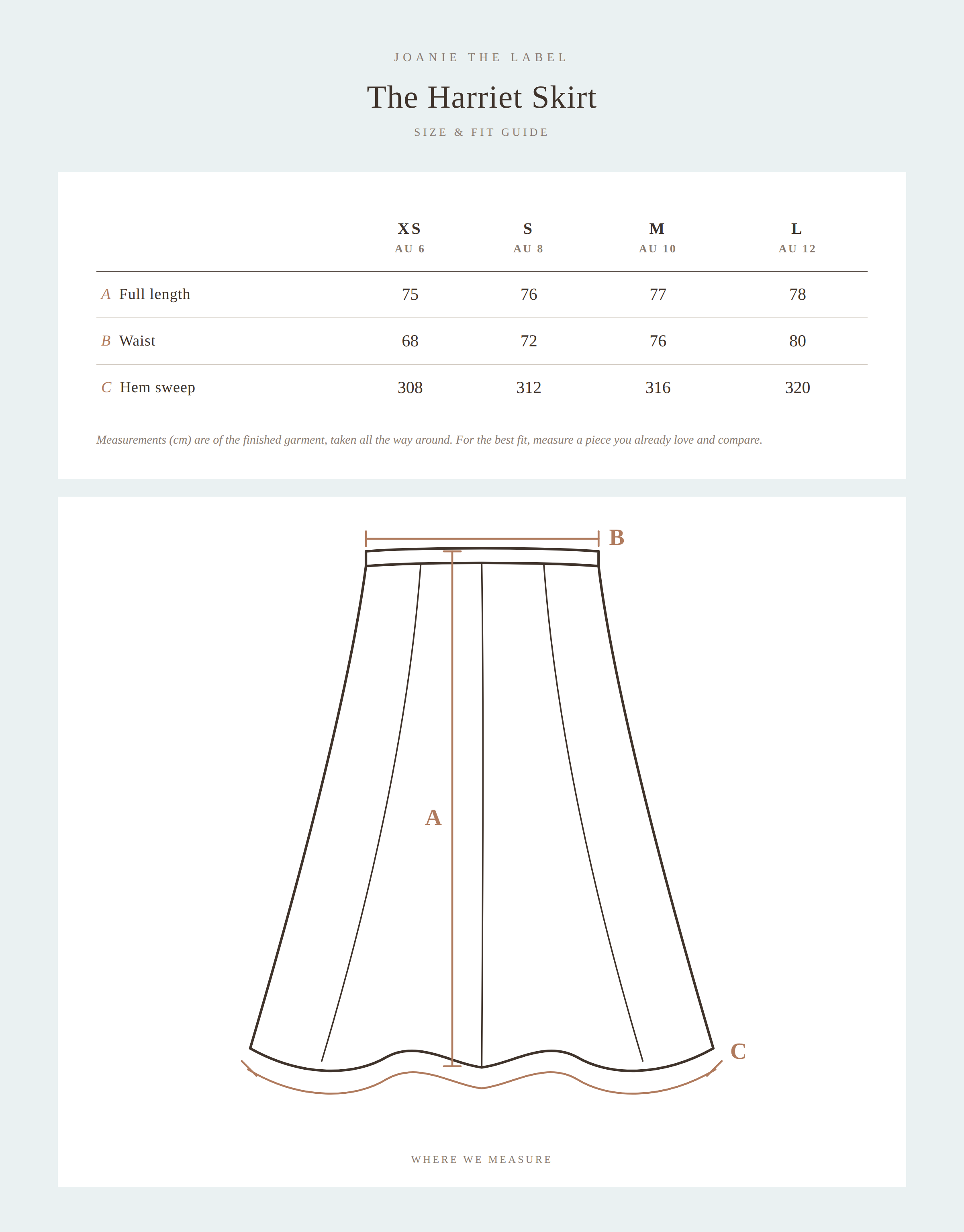 The Harriet Skirt size guide