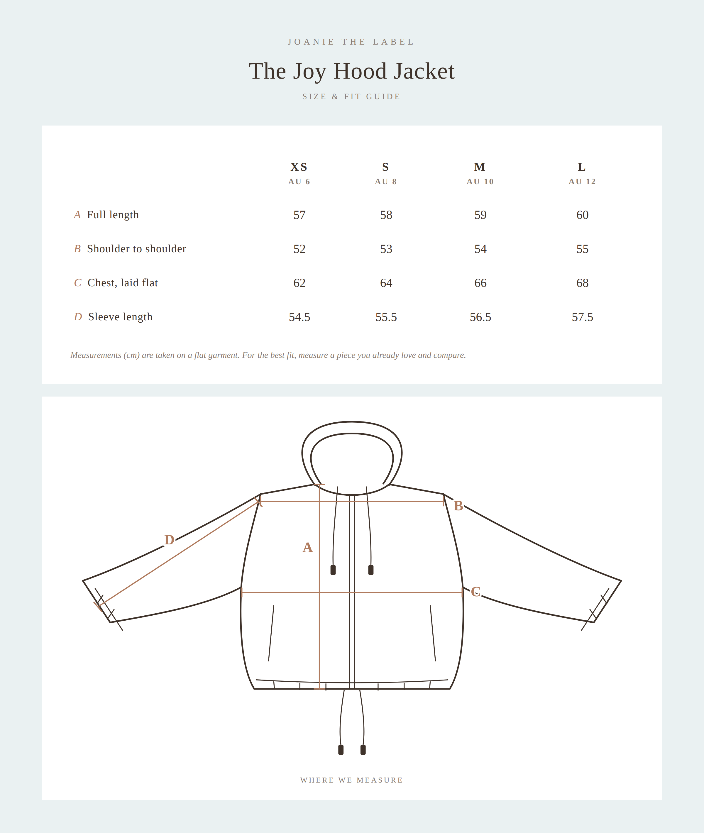 The Joy Hood Jacket size guide